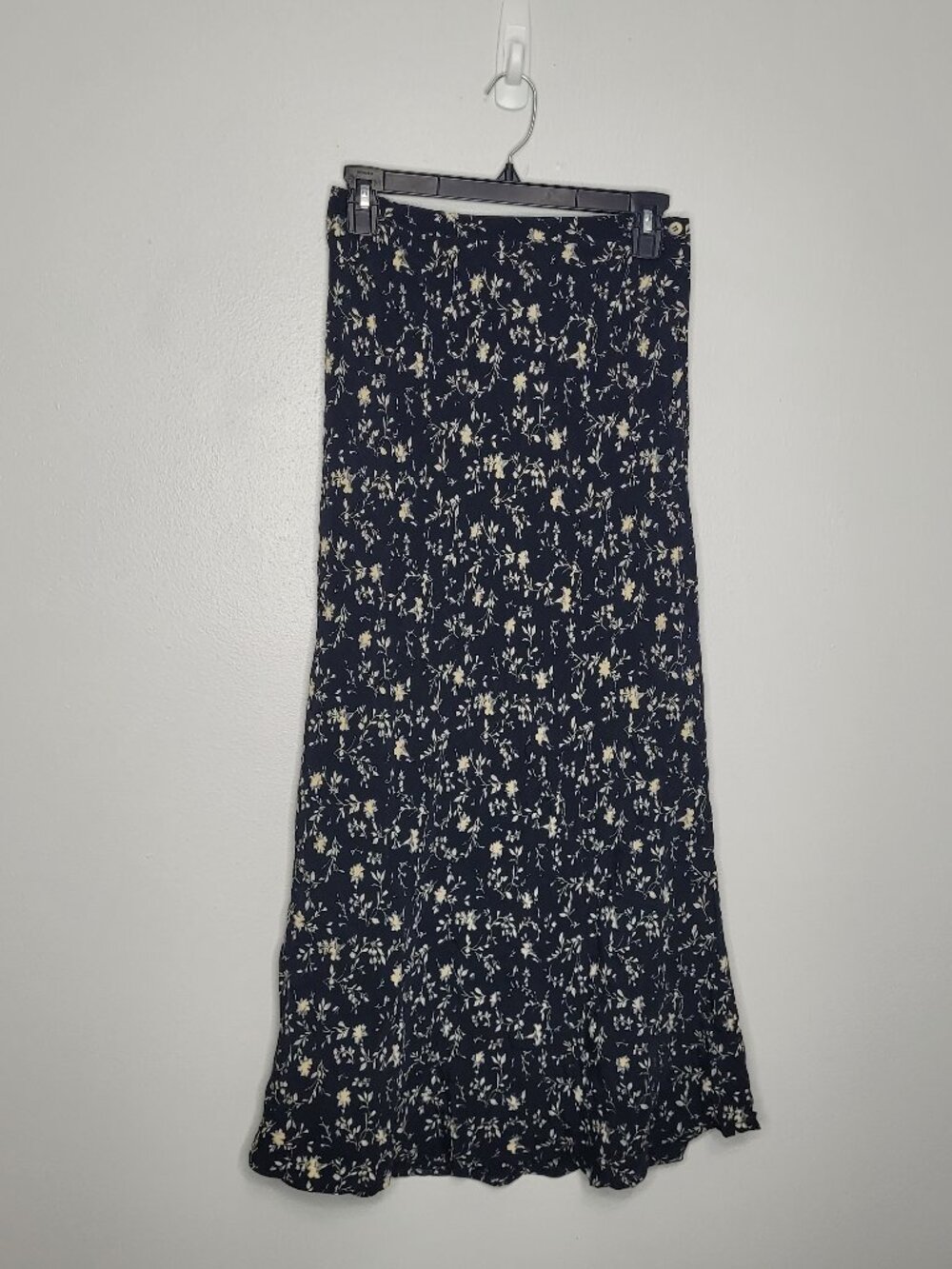 Vintage Carole Little black cream grunge ditsy floral maxi witchy skirt size 8
